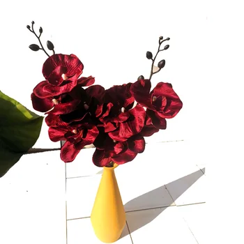 1 Grančica Imitacija Leptir Orhideje Crna Crvena Umjetna Svila, Tkanina Phalaenopsis Cvjetni Шпажки Za Božićno Vjenčanje Vaze Dekor