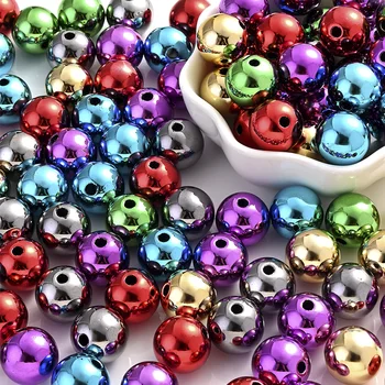 10шт 14 mm, Obojene Akril okrugle perle y2k, Imitacija metala, Boje, Okrugle perle Za izradu nakita, Ukras Narukvice i Ogrlice