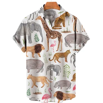 2023 Muška košulja, Nova havajski majicu s 3D životinjama po cijeloj površini, Casual ovratnik na zakopčane, Ljetna Slobodna odjeća u američkom stilu