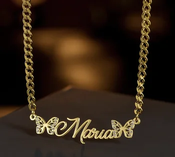 2023 Nove Ogrlice sa Korisničkim imenom od nehrđajućeg Čelika za žene, ogrlica s ovjesom u obliku leptira i Циркона, Personalizirani nakit
