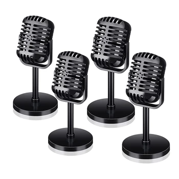 4 kom., rekvizite za mikrofon u retro stilu, model Vintage mikrofona, Starinski Mikrofon, Plišani Mikrofon, dekor za scenu, crna