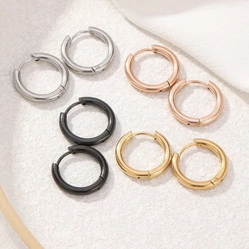 5 kom./lot, naušnice-prstenovi od nehrđajućeg čelika za žene i djevojčice, Crna boja zlata, Srebrne boje, Okrugle geometrijski naušnice, nakit