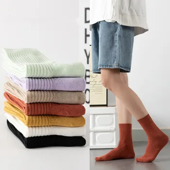 5 parova običnog pamučne čarape Jesen-zima u vertikalnu traku, mekane udobne ženske čarape-dren
