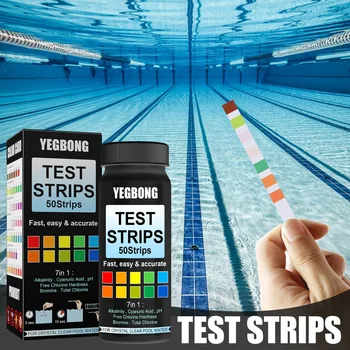 50шт 7 U 1 Test-trake za pitke vode PH Test papir Za akvarij, Akvarij, bazena, SPA, Test trake za vodu