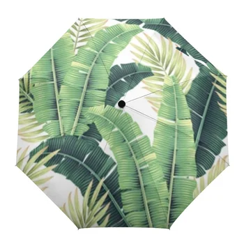 Automatski kišobran s tropskim palmama i lišća banane lišćem, Prijenosni sklopivi kišobran od sunca i kiše, ženski kišobran-kišobran