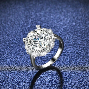 Besplatna Dostava Prsten s Муассанитом 5 karata Okrugli rez, Srebrni prsten 925 sterling, Originalni ovjereni nakit prstenje Luksuznih Za žene