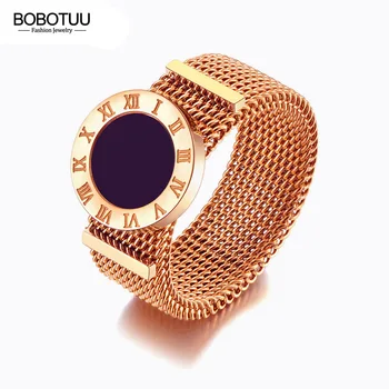 BOBOTUU Originalni dizajn, prstenje za razgovora sa rimskim brojevima, Титановое prsten od nehrđajućeg Čelika, Crni akrilni Zaručnički prsten za žene BR20092