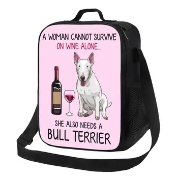 Bull terrier i zabavan pas sa vinom, usamljena torba za ланча za kampiranje, putovanja, Ljubitelj kod štenaca, Međusobno термоохладитель, ručak-boks za djecu