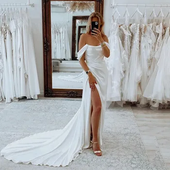 Elegantne vjenčanice Trapeznog oblika Za žene, Novo 2023 godine, Predivna vjenčanica s otvorenim ramenima, visokim naslonom za leđa, Seksi vjenčanice za pranje posuđa