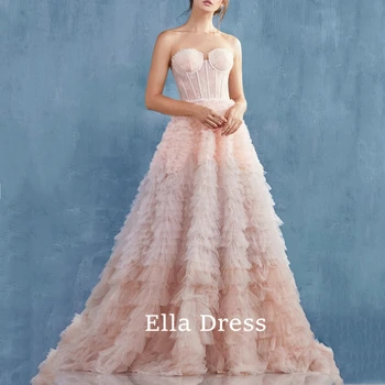 Ella Loptu haljina je ručni rad od Organza bez naramenica, laminirano koktel večernja haljina po mjeri, Izuzetna Rose Luksuzno večernja haljina u Dubaiju