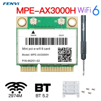 FENVI WiFi 6 Kartica 2974 Mbit/s Dvofrekvencijska 2,4 G/5 Ghz, Bluetooth 5,2 Bežični Polovica mreže Mini PCI-E Wlan WiFi Kartica 802.11 AX Win 10