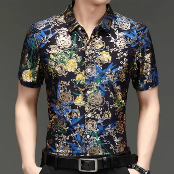 Havajski Stil, Svakodnevne Košulje od 80% Svile, Muške Košulje kratkih rukava s obje strane, Kineski Nacionalni cvijet 2023, Plaža ljetna odjeća