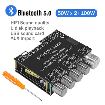 HIFIDIY S100L Bluetooth 5,0 2,1 Kanalni Audio stereo Pojačalo subwoofer Naknada 50WX2 + 100 W za podešavanje visokih bas nota Pojačalo
