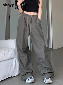 Hlače-teretni Ženski ljeto Berba Y2k sa džepovima na шнурках, Ulica Ženske Korejski svakodnevne široke hlače, Modni široke hlače