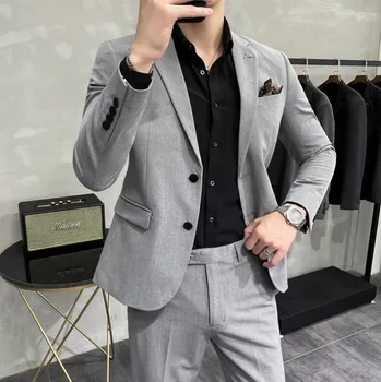 (Jakna + hlače), modni однотонный muške casual poslovno odijelo, komplet od 2 predmeta, vjenčanica za mladoženju