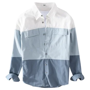 Japanski radno odijelo na pruge s džepovima u ton, košulja s dugim rukavima za muškarce, proljeće-jesen casual košulja slobodnog rezanja