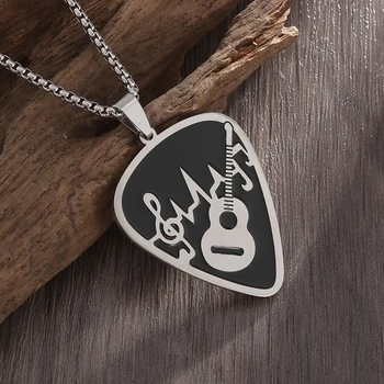 Jednostavan i Moderan Ogrlica sa Ovjes u obliku gitare u obliku srca od Nehrđajućeg Čelika za Muškarce i Žene, Glazbene dekoracije u stilu Hip-Hop, Pokloni