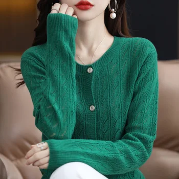 Jesensko-zimskom novi džemper od čiste vune, ženske pletene kardigan, slobodan kašmir pulover okruglog izreza, svakodnevno kaput