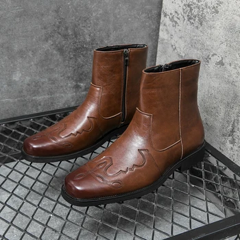 Klasične muške kaubojske čizme u zapadnom stilu, viteški kožne cipele na munje, nova, visoke kvalitete i udoban moderan dizajn