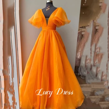 Lucy Duge Haljine za svadbene zurke, Donje Elegantan Luksuzno haljina za Djeveruše s V-izrez, Gradacija haljine 2023, Luksuzno haljinu iz Orange Organza