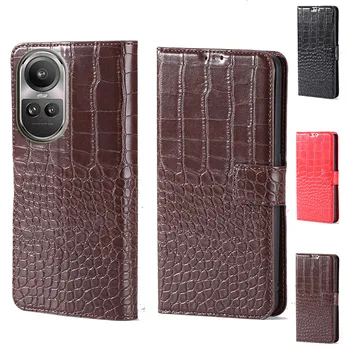Luksuzna torbica-novčanik od krokodilske kože s gornjim poklopcem i torbica za telefon Oppo Reno10 Reno 10 Pro Plus 5G s funkcijom podmetače, utor za memorijske kartice