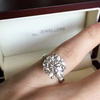 Luksuzni 100% 925 Sterling srebra sa okruglog 4-karatnim dijamantom na treći prst, Koktel Vjenčanja Vjenčani prstenovi za žene, Fine prirodne nakit