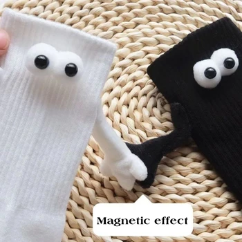 Magnetska čarape s ručkama za muškarce i žene, crne i bijele zabave i slatka čarape-cijevi s crtani očima