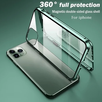Metalni Magnetni Torbica Za telefon uz punu zaštitu 360 ° Za iPhone 14 Pro Max 13 12 11 Pro Max X XS XR 8 7 Plus, Obostrane Stakleni poklopac