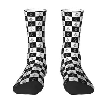 Modni масонские čarape u kavez s crno-bijelim uzorkom, ženske, muške tople čarape s 3D ispis, Масонские košarkaške sportske čarape Mason