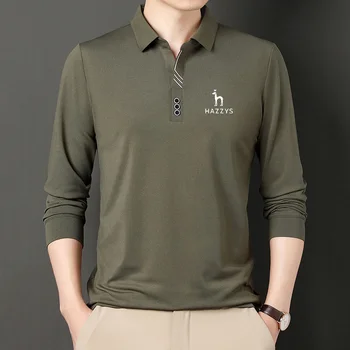 Muška Mladih Casual Moda Jednostavna Monotono polo Majica s dugim Rukavima i Igle, Osnovni top HAZZYS, Muški Golf, Proljeće/Jesen-Zima