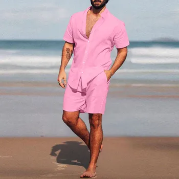 Muške svakodnevne Havajski kostimi, modni lijepa monotono + majica plaža kratke hlacice, setove iz 2 predmeta, odjeća za vaš ljetni odmor na more