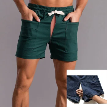 Muške svakodnevne kratke hlače s nevidljivom munje sprijeda i straga, Hlače s otvorenim промежностью, Kratke hlače s velikim džep, Sportski muški tijelo za fitness, Seks na otvorenom