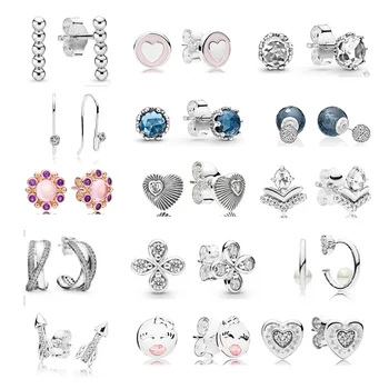 Nakit od srebra 925 sterling, novi luksuzni perle, Bistra сверкающая Crown, logotip, naušnice-roze u obliku srca Za žene, Piercing, Besplatna dostava, Veleprodaja
