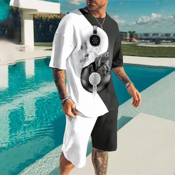 Nova Ljetna Muška Trend i Casual Majica u Europskom i američkom stilu 2023, odbojka na Stil, Tekstura s 3D digitalni Tisak, Gaćice, Odijelo