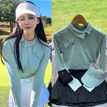 Nova ženska t-shirt za golf dugi rukav, tanka bijela polo majica jednostavne i lijepe boje