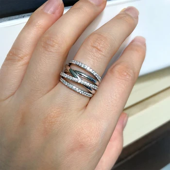 Novi prsten s многолинейным dizajn za žene srebrne boje, Luksuzni Modni angažman prsten, pribor za ruke, Trend 2023, Ženski nakit CZ