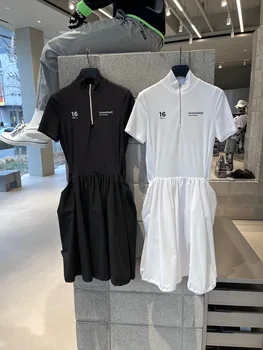 Novo proljeće-ljeto haljina za golf s kratkim rukavima na zatvarač za žene, podesiv struk, elegantna čvrsta sportska odjeća za golf, ženska odjeća