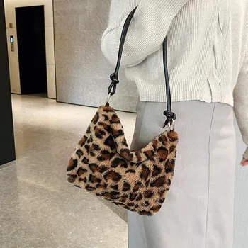 Pliš ženske torbe za putovanje na posao, Svakodnevni Jesensko-zimska torba s gornjom ručkom, Elegantan леопардовая Vintage Handheld bag za kupovinu, Luksuzna torba za putovanje
