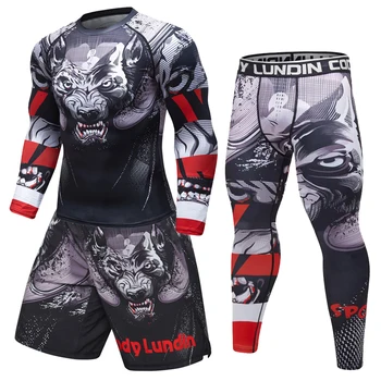 Potpuno Novi Muški sportski odijelo s 3D ispis, облегающий Sportski odijelo za muškarce, MMA, Bodybuilding, top, sportski komplet za fitness
