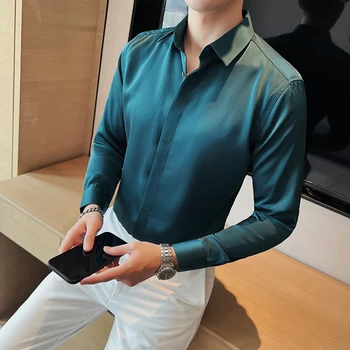 Proljetna Muška košulja-smoking u Britanskom stilu, satin košulja, dugi rukav, Moderan dizajn, Приталенное Svakodnevno haljina, Bluza, Košulja za home business