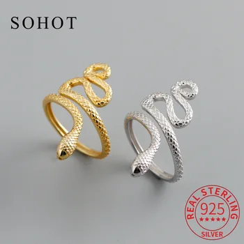 Prsten u obliku zmije od ovog srebra 925 sterling, Podesivi Prsten za žene, modni nakit u stilu punk, Минималистичные individualni pribor