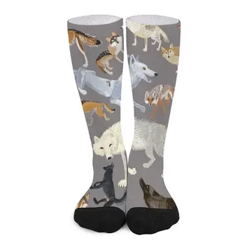 Sive čarape Wolves of the world, muške čarape, planinarske cipele, zabavne poklone, duge čarape za muškarce
