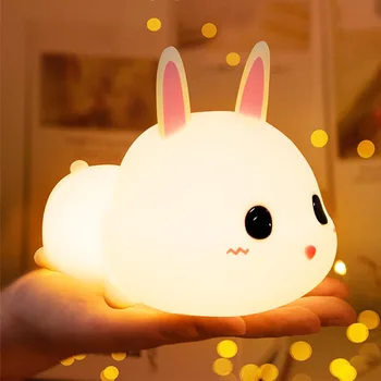 Slatka dječji noćno svjetlo s rabbit, punjiva lampa sa podesivim svjetline osjetljiv na dodir za upravljanje, silikon dječji noćno svjetlo za djevojčice, rođendan darove za djecu