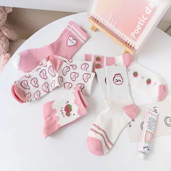 Slatki Moderan dizajn, dar za djevojčice, Клубнично-Ružičaste čarape srednje dužine, Čarape u korejskom stilu, Ženske čarape, Pamučne чулочно-носочные proizvoda