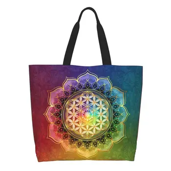 Smiješno Rainbow Print Cvijet Života S Lotosa, Torba-тоут za Kupovinu, Холщовая Torba za kupovinu na ramenu torbu Svetoj geometriji