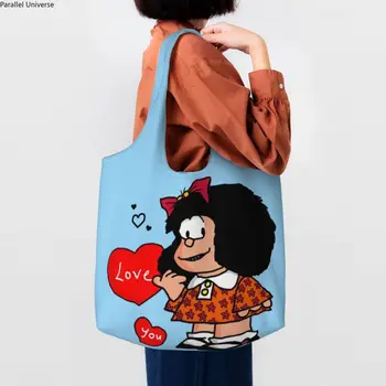 Torbe-тоут s кавайным po cijeloj površini Mafalda Love You, torbe za kupovinu, Холщовая torba-шоппер na ramena, torbe s likovima iz crtića Quino, torbe s vizije