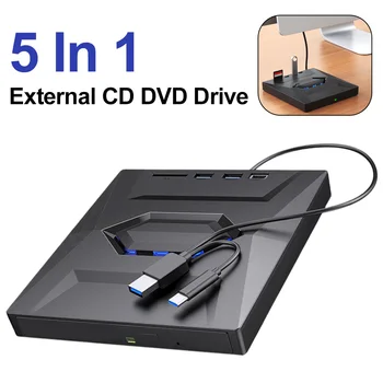 USB3.0 Prijenosni CD DVD ROM-a sa USB/Type-C + Uređaj za čitanje i prepisivanje diska SD/TF kartica za Mac/ Linux, Windows XP/10/8/7 Prijenosno RAČUNALO