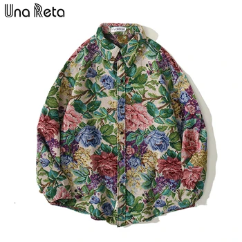 Vintage košulja Una Reta s po cijeloj površini, muška uličnu odjeću u stilu харадзюку, košulje dugih rukava, jesenski modni bluza na zakopčane, odmor vrhovima