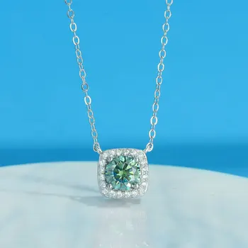 Zeleni trg privjesak od муассанита 3 karat, srebro S925 uzorka, jednostavna ogrlica, lanac na ключицу, ženske fin nakit