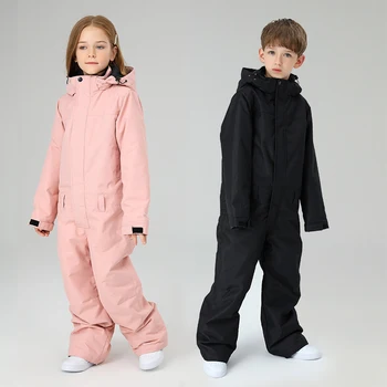 Zimski Dječji jednodijelni ski odijelo 2023 godine, Skijaško odijelo s kapuljačom za djevojčice, pamučne obložen radne hlače za dječake, Vodootporan sportski Dječji skijaški komplet